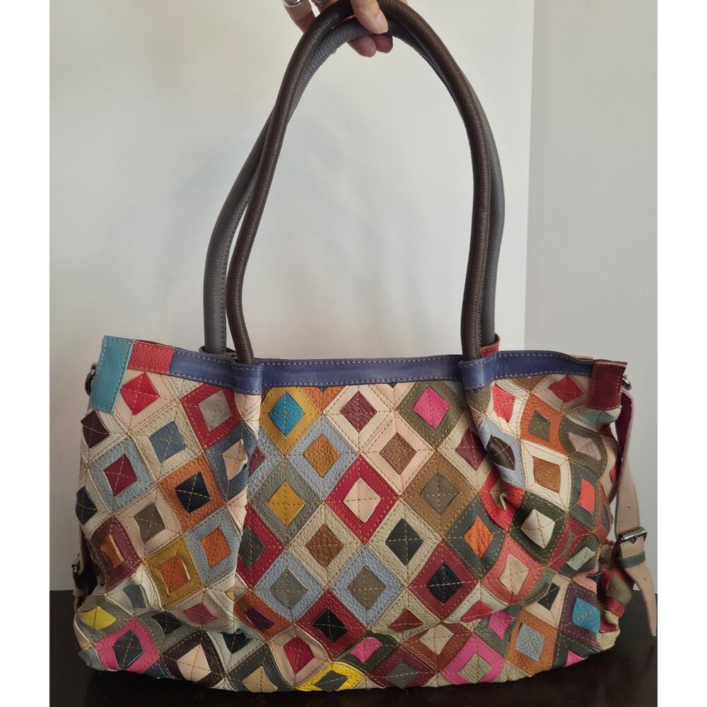 Amerileather Willis Leather Shoulder Bag Patchwork Tote Duffle Overnight Bag